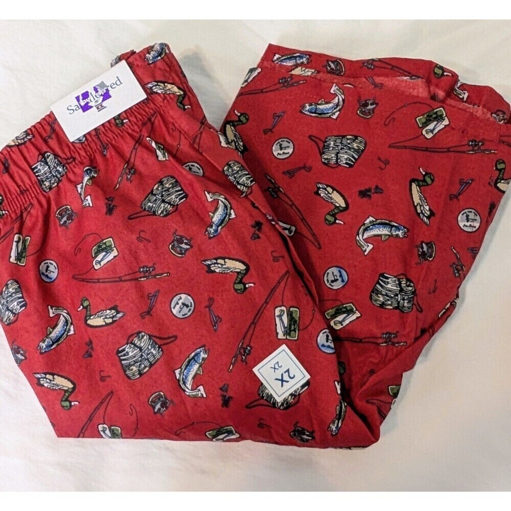 Saddlebred Men’s 2X Boxers Red with Fishing Theme Print New With Tag